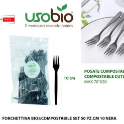 Forchettina Bio&Compostabile Set 50 Pz. Cm.10 Nera