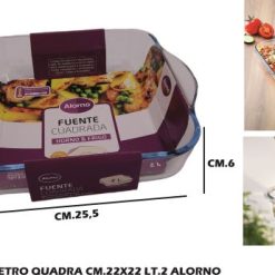 Teglia Vetro Quadra Cm.22X22 Lt.2 Alorno
