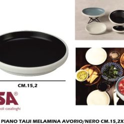 Piatto Piano Taiji Melamina Avorio/Nero Cm.15,2X2,7H