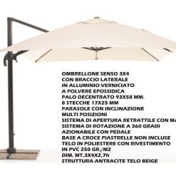 Ombrellone A Braccio Senso Antracite 3X4 Telo Beig