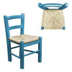 GIAQUINTO SEDIOLINA BAMBINO IN LEGNO, SEDUTA PAGLIA, METODO MONTESSORI, COLORE BLU