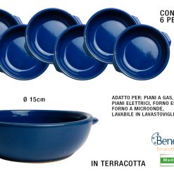 Teglie TerrinaTegamini Tegamino in Terracotta 1 pz CM Ø 15.5 X 5.5H gnocchi alla sorrentina, parmigiana, messicana (BLU)