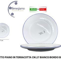 Piatto Piano Cm.27 Sm Bianco/Bordo Blu