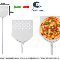 Pala Pizza Smart Quadra Cm.36X36 Manico Allum. Cm.120 Forata