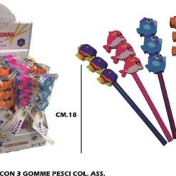Matita Con 3 Gomme Pesci Col. Ass.