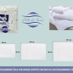 Kit 3 Asciugamani Cm.40X60-90X145-50X105 Bianco Spugna