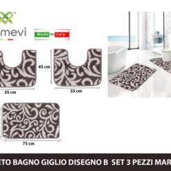Tappeto Bagno Giglio Dis.B Set 3 Pz. Col. C Marrone