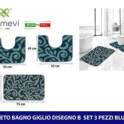 Tappeto Bagno Giglio Dis.B Set 3 Pz. Col. E Blu