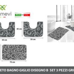 Tappeto Bagno Giglio Dis.B Set 3 Pz. Col. G Grigio