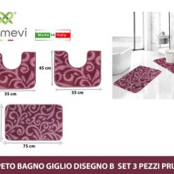 Tappeto Bagno Giglio Dis.B Set 3 Pz. Col. P Prugna