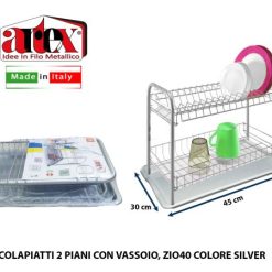 Scolapiatti 2 Piani Con Vassoio Zio40 Silver
