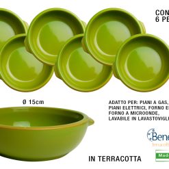 Teglie TerrinaTegamini Tegamino in Terracotta 1 pz CM Ø 15.5 X 5.5H gnocchi alla sorrentina, parmigiana, messicana (VERDE)