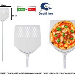 Pala Pizza Smart Quadra Cm.30X30 Manico Allum. Cm.60 Forata
