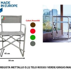 Sedia Regista Metallo D.22 Telo Rosso/Verde/Grigio/Marrone