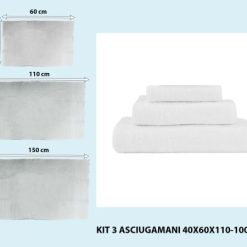 Kit 3 Asciugamani Cm.40X60-60X110-100/150 Bianco Spugna
