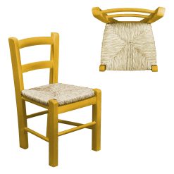 SEDIOLINA BAMBINO IN LEGNO, SEDUTA PAGLIA, METODO MONTESSORI, COLORE GIALLO