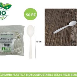Cucchiaino Plastica Bio Compost. Set 50 Pz. Bianco