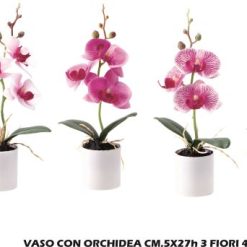 Vaso Con Orchidea Cm.5X27H 3 Fiori 4 Colori