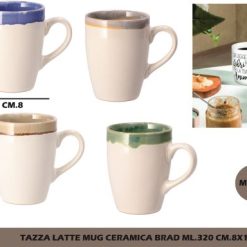 Tazza Latte Mug Ceramica Brad Ml.320 Cm.8X10,5H 4 Ass.