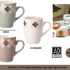 Tazza Latte Mug Ceramica Song Ml.320 Cm.8X10,5H 3 Colori