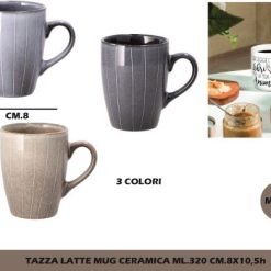 Tazza Latte Mug Ceramica Ml.320 3 Colori Ass.