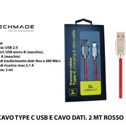 Cavo Type C Usb Charging And Data 2 Mt. Rosso