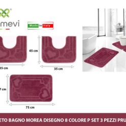 Tappeto Bagno Moorea Dis. 8 Set 3 Pz. Col.P Prugna