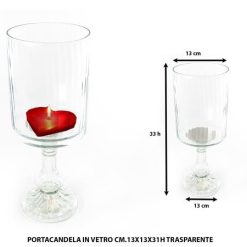 Portacandela In Vetro Cm.13X13X33H