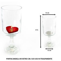 Portacandela In Vetro Cm.13X13X31H
