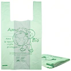 Sicignano | Buste Spesa Shopper Biodegradabili, Compostabili, Riutilizzabili, con Manici, Confezione da 4 kg – Sacchetti in Plastica per Alimenti, Normativa UNI EN 13432:2002, 27x16x34h cm