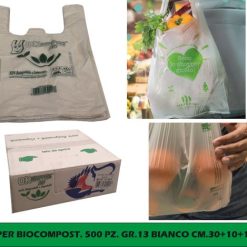 Shopper Biocompost. 500 Pz. Gr.13 Bianco Cm.30+10+10X60