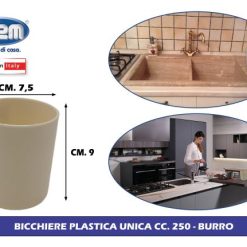 Bicchiere Plastica Unica Cc.250 Cm.7,5X8,5H Burro