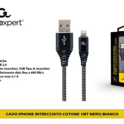 Cavo Iphone Intrecciato Cotone 1Mt Nero/Bianco