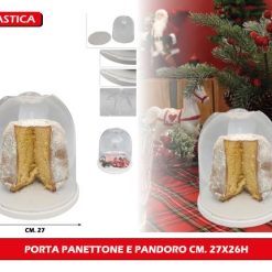 Porta Panettone - Porta Pandoro - Contenitore in Plastica con Coperchio Trasparente - Campana Alta - Colore Base Bianco - Misure Diametro 27 cm Altezza 26 cm - Made in Italy