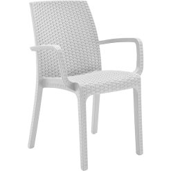 Sicignano | Sedia Poltrona Indiana Bianca Plastica Rattan 59x57x86h cm - Impilabile, Resistente agli UV, Facile da Pulire, Arredo Interno Esterno Bar Pub Giardino Terrazzo, Made in Italy