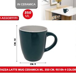 Tazza Latte Mug Ceramica Ml.350 Cm.9X10H 4 Colori