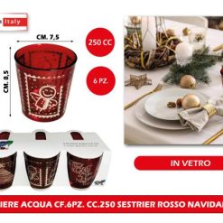 Bicchiere Acqua Cf.6Pz. Cc.250 Sestrier Rosso Navidad Oro