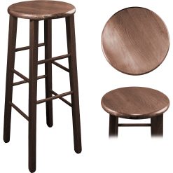 Sicignano | Sgab Sgabello Tondo in Legno Massello, Piede Dritto, Struttura Stabile e Sicura - Dimensioni Altezza 80x32 cm Diametro Seduta - Noce, Artigianale, per Pub Bar Ristoranti Cucina, SED951