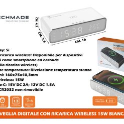 Sveglia Digitale Con Ricarica Wireless 15W Bianca