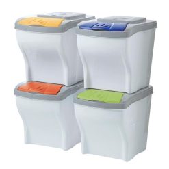 Sicignano | Pattumiera Raccolta Differenziata, 4 pezzi x 20 Lt, Plastica, Coperchio Colorato, Interni Esterni - Impilabile, Componibile, Modulare - Cestino, Salvaspazio, Ecologico, Colori Assortiti
