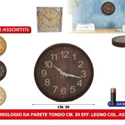 Orologio Da Parete Tondo Cm.30 Eff. Legno Col. Ass.