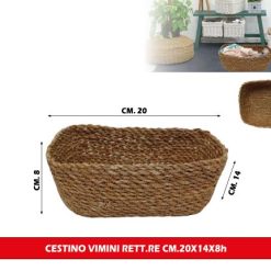 Cestino Portapane Vimini Rett.Re Cm.20X14X8H