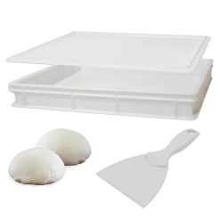 Sicignano | Cassetta Service per Impasti 60x40x10h cm con Coperchio e Spatola, con Fondo e Pareti Chiuse Capacità 19 litri - Impilabile Bianco Polietilene Alimentare Lavabile in Lavastoviglie