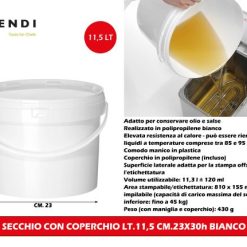 Secchio Con Coperchio Lt.11,5 Cm.23X30H Bianco - immagine 1