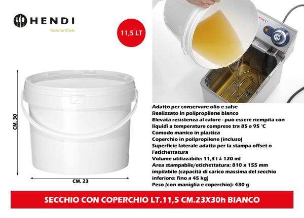 Secchio Con Coperchio Lt.11,5 Cm.23X30H Bianco