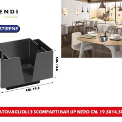 Portatovaglioli 3 Scomparti Bar Up Nero Cm.19,3X14,3X13,6H