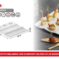 Piatto Melamina Con Scomparti Cm.23X21X1,5H Bianco