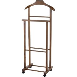 Sicignano | Indossatore Camera Spogliatoio, Legno Faggio, 2 Montanti - Adatto per Giacche Cappotti Pantaloni - Antiscivolo, con Rotelle - Servo Muto, Appendiabiti - 44.5x30x104h cm (Noce)