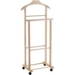 Sicignano | Indossatore Camera Spogliatoio, Legno Faggio, 2 Montanti - Adatto per Giacche Cappotti Pantaloni - Antiscivolo, con Rotelle - Servo Muto, Appendiabiti - 44.5x30x104h cm (Legno Naturale)