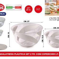 Insalatiere Plastica Set 2 Pz. Con Coperchio Lt.3 Lt.5
